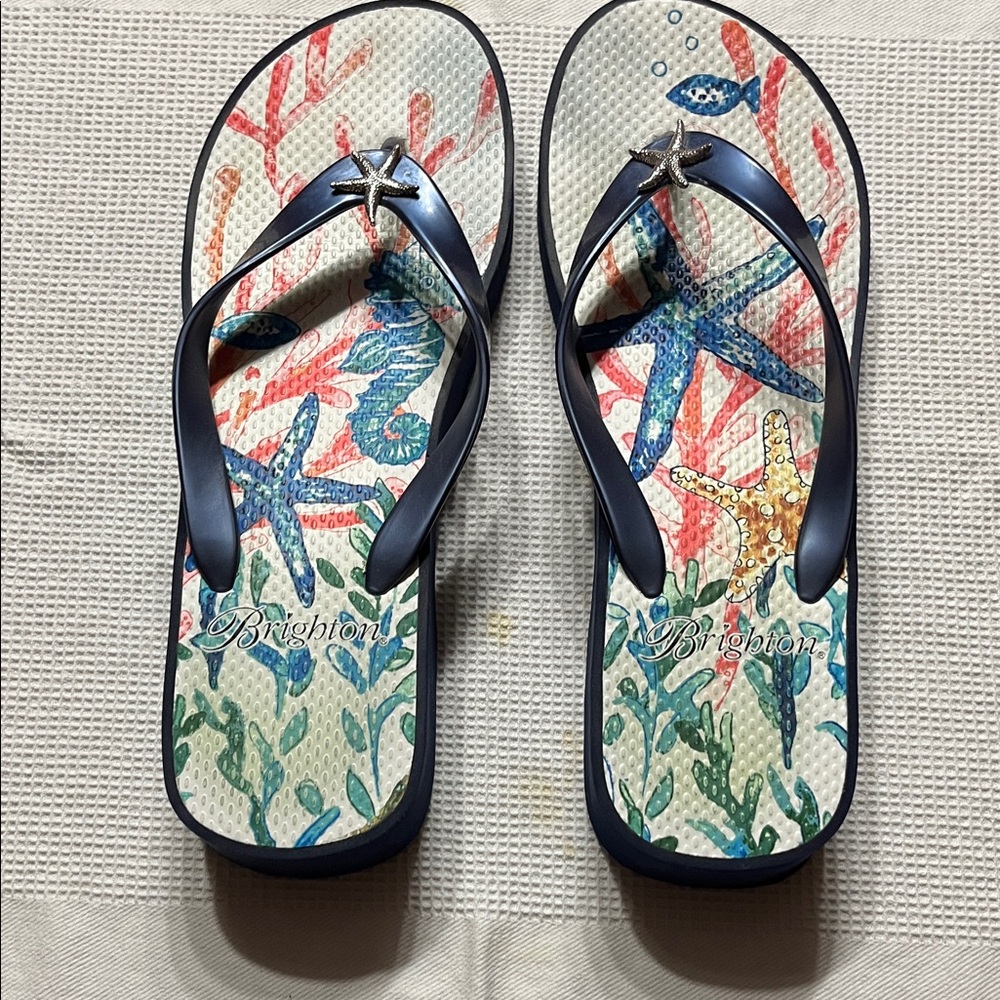 Brighton Ocean-Themed Flip Flops with Starfish Accent